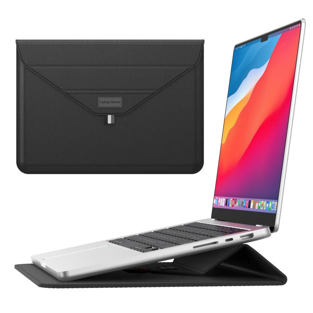 Bærbar/MacBook-Sleeve 13-14" (32 x 24 cm) m. Tri-fold Stativfunksjon - Svart