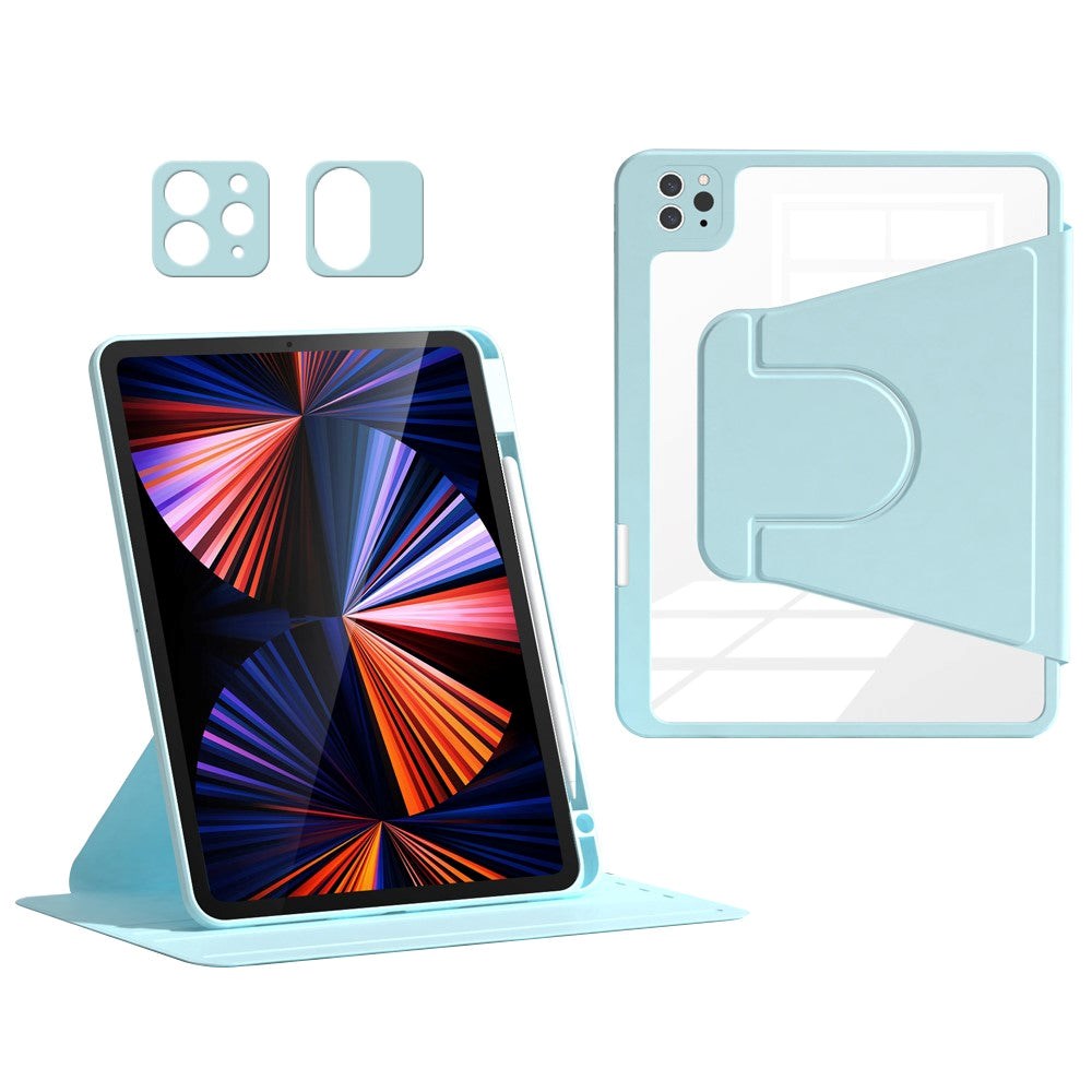 iPad Air 11-10.9" (2026-2020) / Pro 11" (2022-2018) Hybrid Flip Deksel m. Pennholder og Kameralinsebeskytter - Blå / Gjennomsiktig