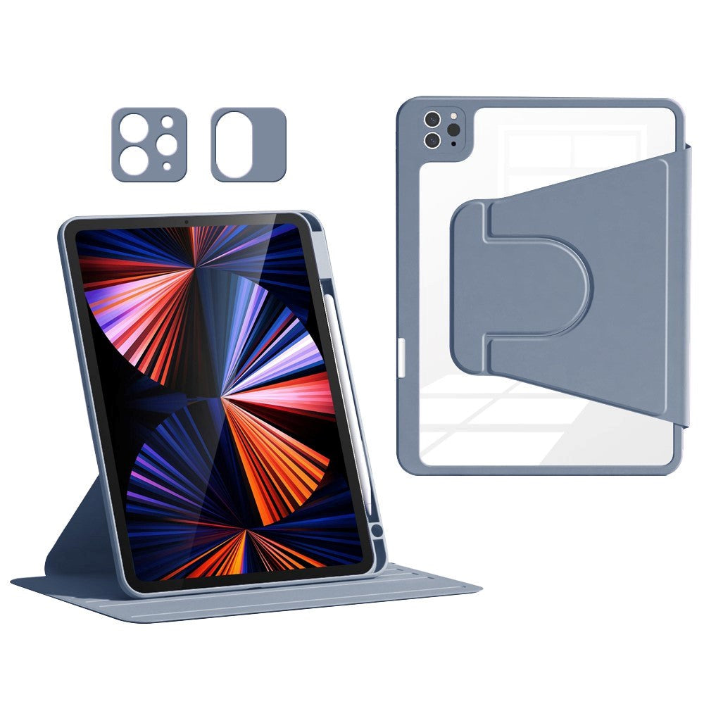 iPad Air 11-10.9" (2026-2020) / Pro 11" (2022-2018) Hybrid Flip Deksel m. Pennholder og Kameralinsebeskytter - Lilla / Gjennomsiktig