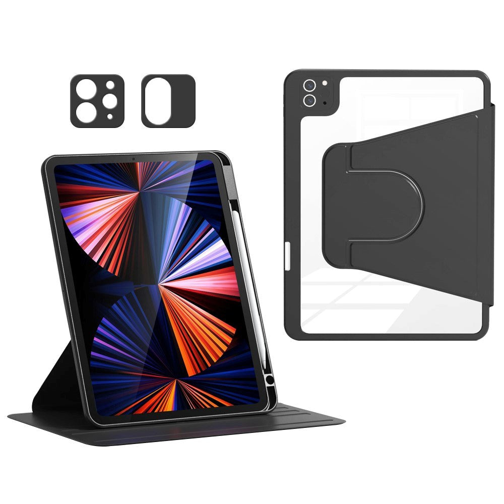 iPad Air 11-10.9" (2026-2020) / Pro 11" (2022-2018) Hybrid Flip Deksel m. Pennholder og Kameralinsebeskytter - Svart / Gjennomsiktig