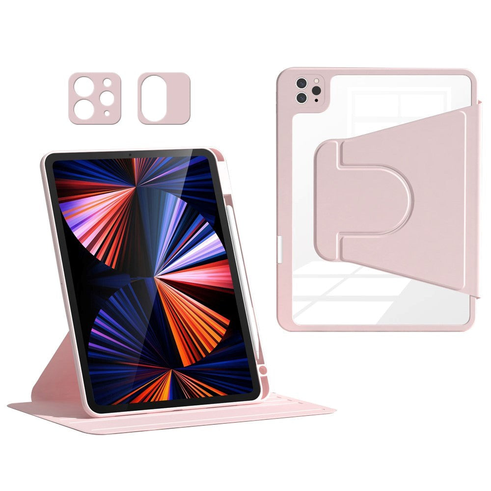 iPad Air 11-10.9" (2026-2020) / Pro 11" (2022-2018) Hybrid Flip Deksel m. Pennholder og Kameralinsebeskytter - Rosa / Gjennomsiktig