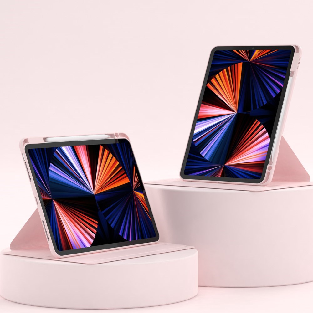 iPad Air 11-10.9" (2026-2020) / Pro 11" (2022-2018) Hybrid Flip Deksel m. Pennholder og Kameralinsebeskytter - Rosa / Gjennomsiktig