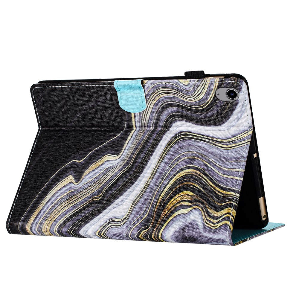 iPad 11" (2025) / iPad 10.9" (2024/2022) Kunstskinn Deksel m. Stativfunksjoner & Kortholder - Svart / Gull Marmor