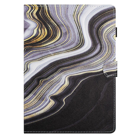 iPad 11" (2025) / iPad 10.9" (2024/2022) Kunstskinn Deksel m. Stativfunksjoner & Kortholder - Svart / Gull Marmor