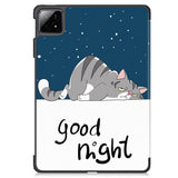 EIDERWOOD Xiaomi Pad 6S Pro Tri-Fold Deksel i Kunstskinn med Sleep-Funksjon - Katt