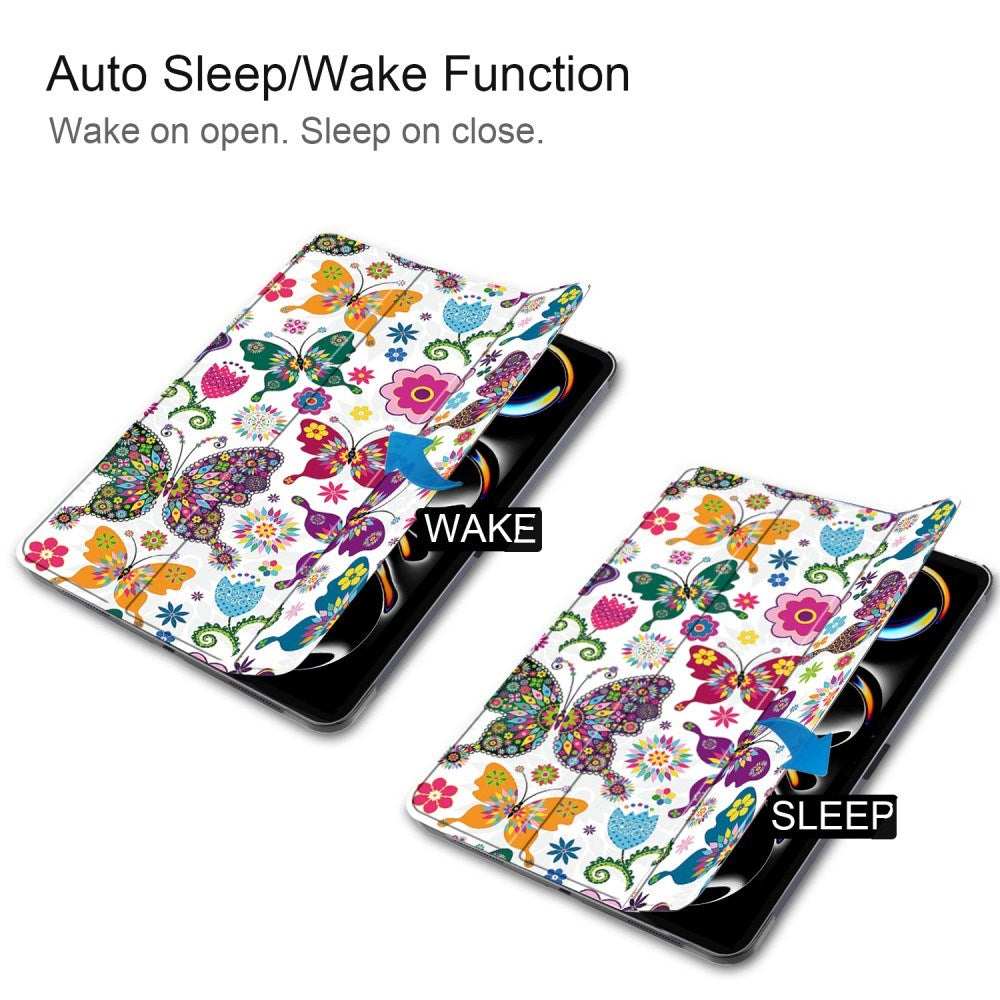 EIDERWOOD iPad Pro 11" (2025 / 2024) Tri-Fold Deksel i Kunstskinn med Sleep-Funksjon - Sommerfugler
