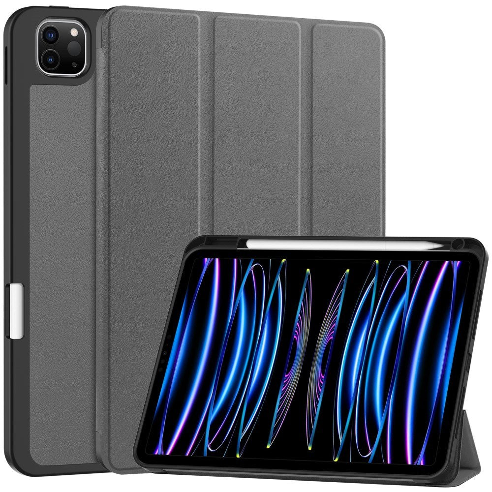 EIDERWOOD iPad Pro 11" (2025 / 2024) Tri-Fold Kunst Skinn Deksel med Apple Pencil Holder - Grå