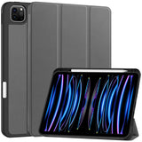 EIDERWOOD iPad Pro 11" (2025 / 2024) Tri-Fold Kunst Skinn Deksel med Apple Pencil Holder - Grå