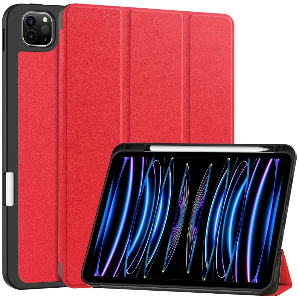 EIDERWOOD iPad Pro 11" (2025 / 2024) Tri-Fold Kunst Skinn Deksel med Apple Pencil Holder - Rød