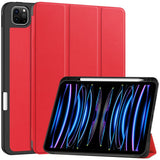 EIDERWOOD iPad Pro 11" (2025 / 2024) Tri-Fold Kunst Skinn Deksel med Apple Pencil Holder - Rød