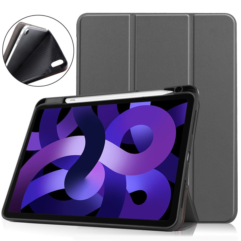 EIDERWOOD iPad Air 11" (2026 / 2025 / 2024) Litchi Tri-Fold Skinn Deksel med Apple Pencil Holder - Grå