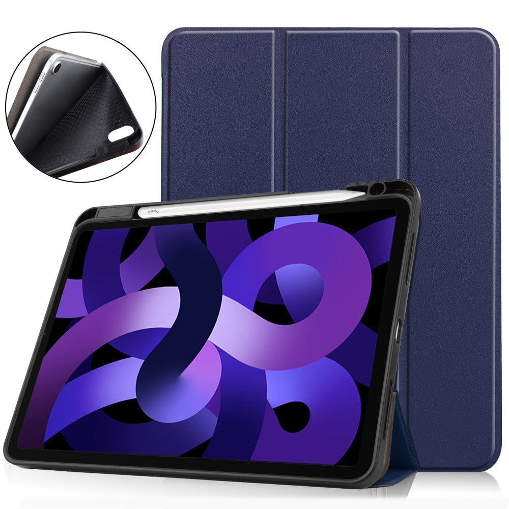 EIDERWOOD iPad Air 11" (2026 / 2025 / 2024) Litchi Tri-Fold Skinn Deksel med Apple Pencil Holder - Mørke Blå