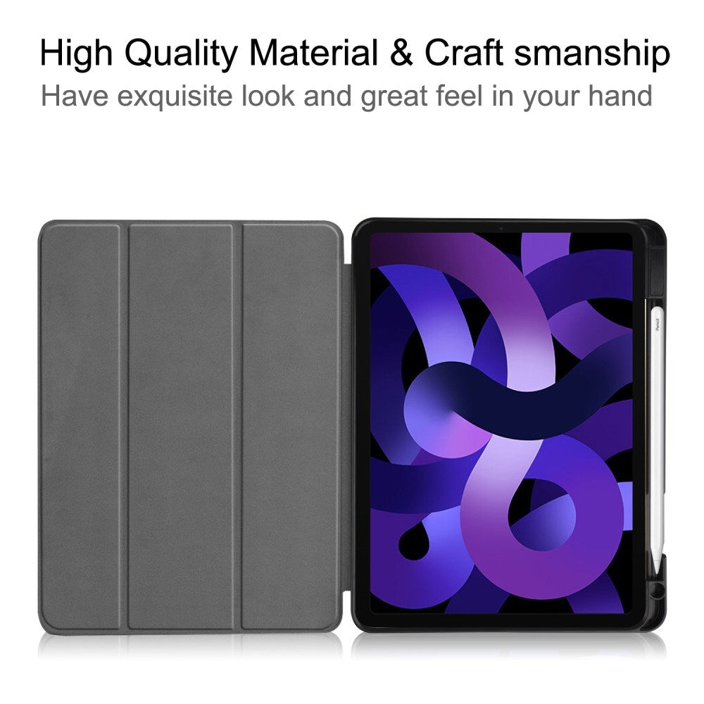 EIDERWOOD iPad Air 11" (2026 / 2025 / 2024) Litchi Tri-Fold Skinn Deksel med Apple Pencil Holder - Lyse Blå
