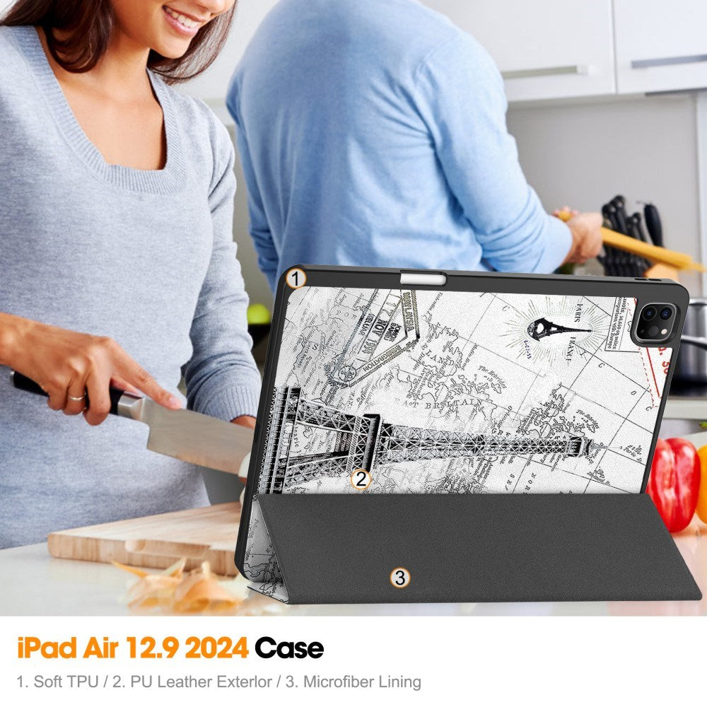 EIDERWOOD iPad Air 13" (2026 / 2025 / 2024) Tri-Fold Kunstskinn Flip Deksel m. Våkne / Sove Funksjon - Eiffeltårnet