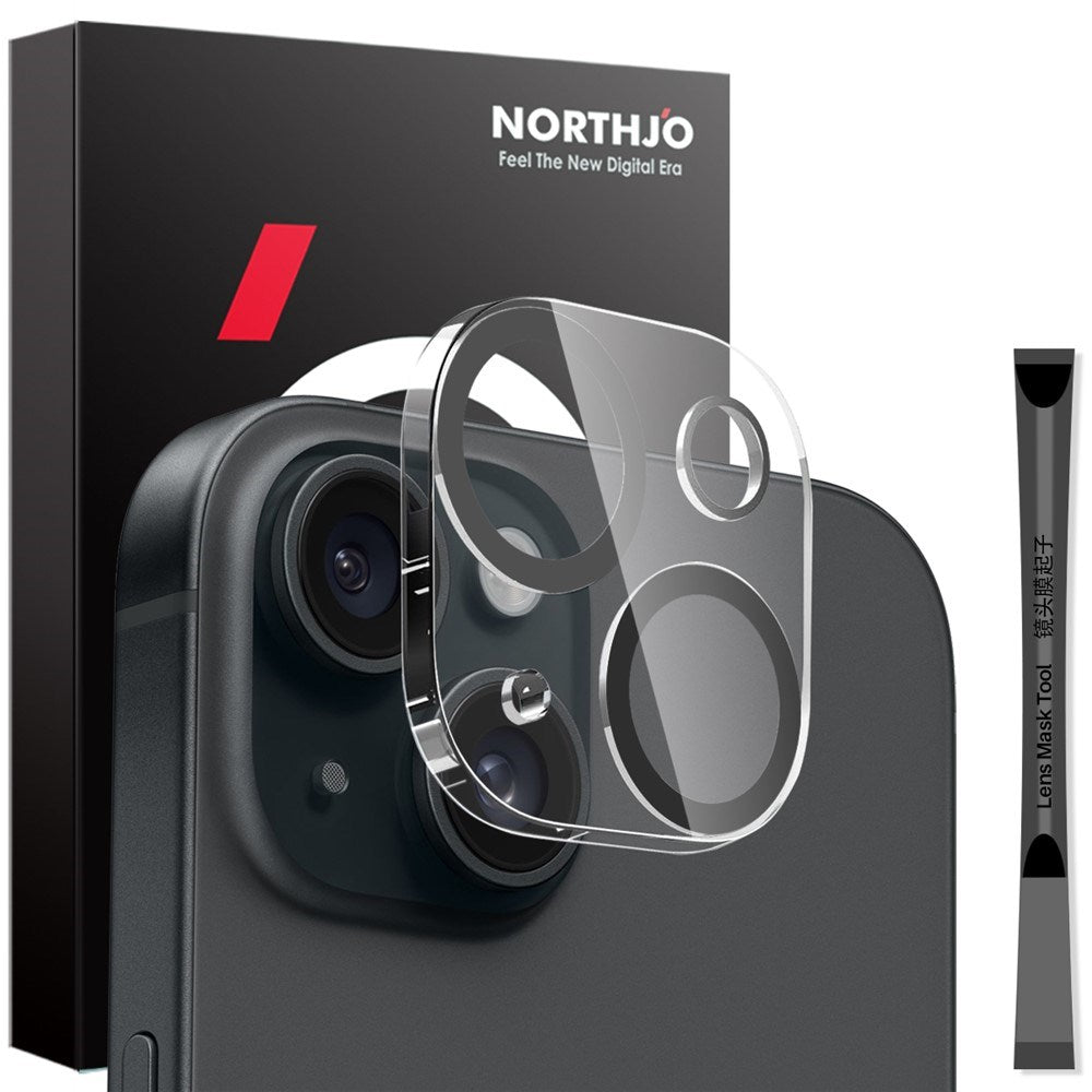 NORTHJO iPhone 15 / 15 Plus Herdet Kameralinseglass - Gjennomsiktig / Svart Kant