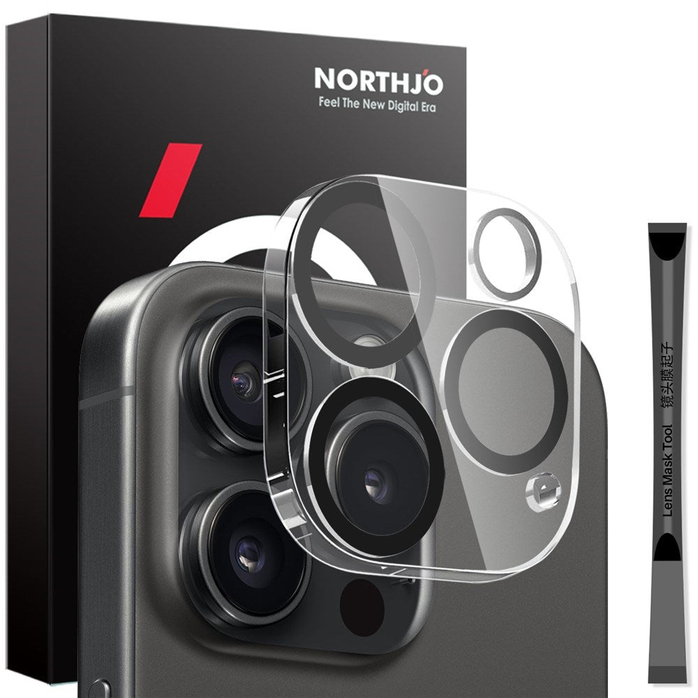 NORTHJO iPhone 16 Pro / 16 Pro Max Herdet Kameralinseglass - Gjennomsiktig / Svart Kant