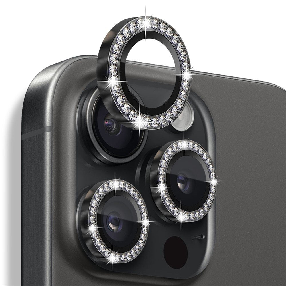 NORTHJO iPhone 16 Pro / 16 Pro Max Kameralinsebeskytter - Rhinestones - Svart