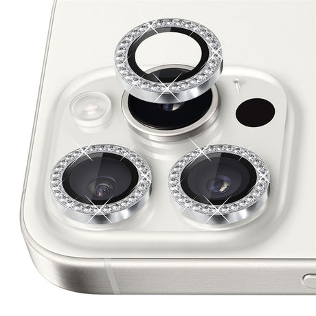 NORTHJO iPhone 16 Pro / 16 Pro Max Kameralinsebeskytter - Rhinestones - Sølv