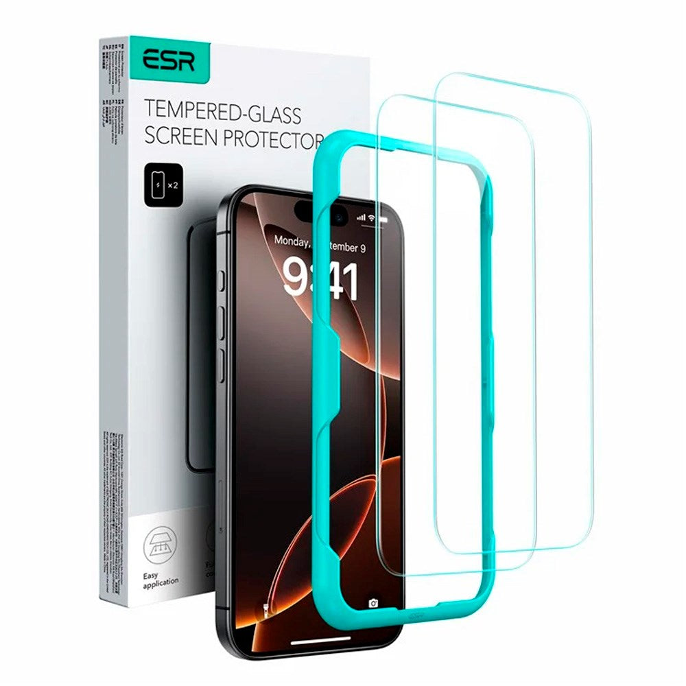 iPhone 16 Pro Max ESR Skjermbeskyttelse Herdet glass m. Monteringsramme - 2 stk - Gjennomsiktig