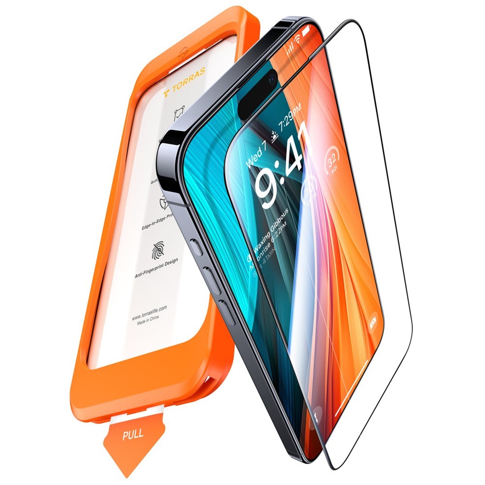 TORRAS iPhone 16 Pro Max Full Fit Herdet Skjermbeskyttelsesglass - Gjennomsiktig