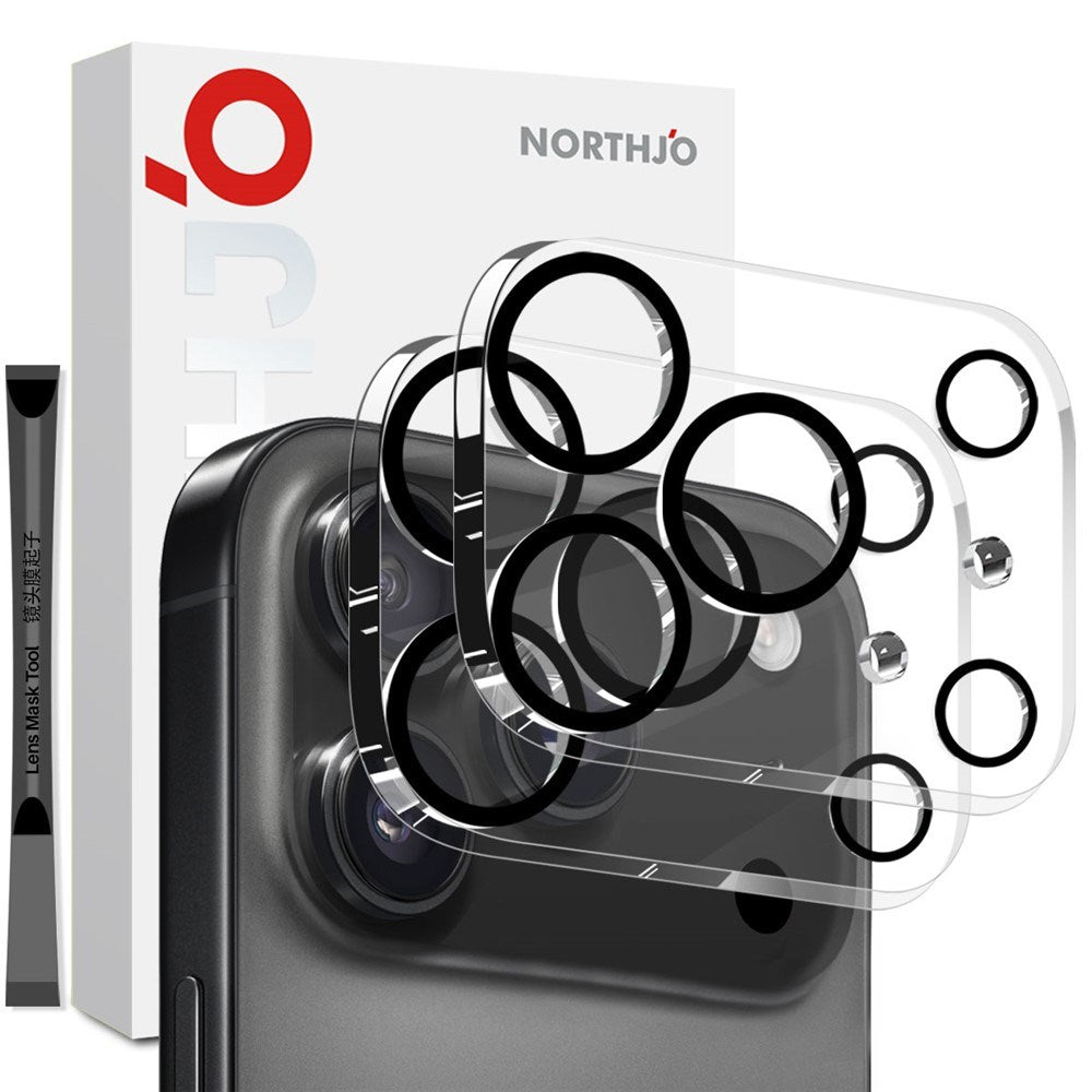 NORTHJO iPhone 17 Pro Herdet Kameralinse Glass - Gjennomsiktig / Svart Kant - 2 Stk.