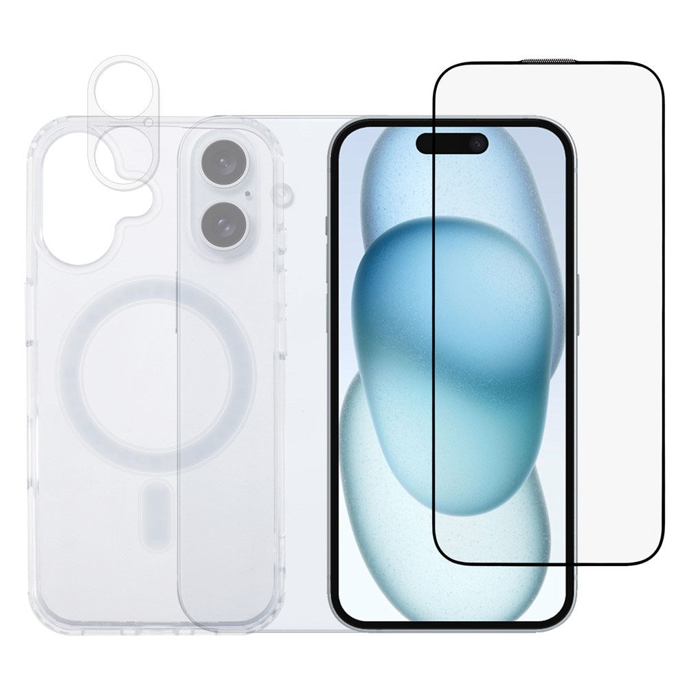 iPhone 17 - 360° Beskyttelsessett m. Skjermbeskyttelse | MagSafe Deksel| Kameralinsebeskyttelse - Gjennomsiktig / Svart Kant