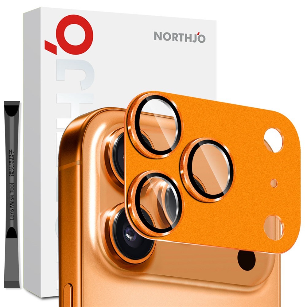 NORTHJO iPhone 17 Pro Kameralinsebeskyttelse - Matt Metall & Glass - Oransje