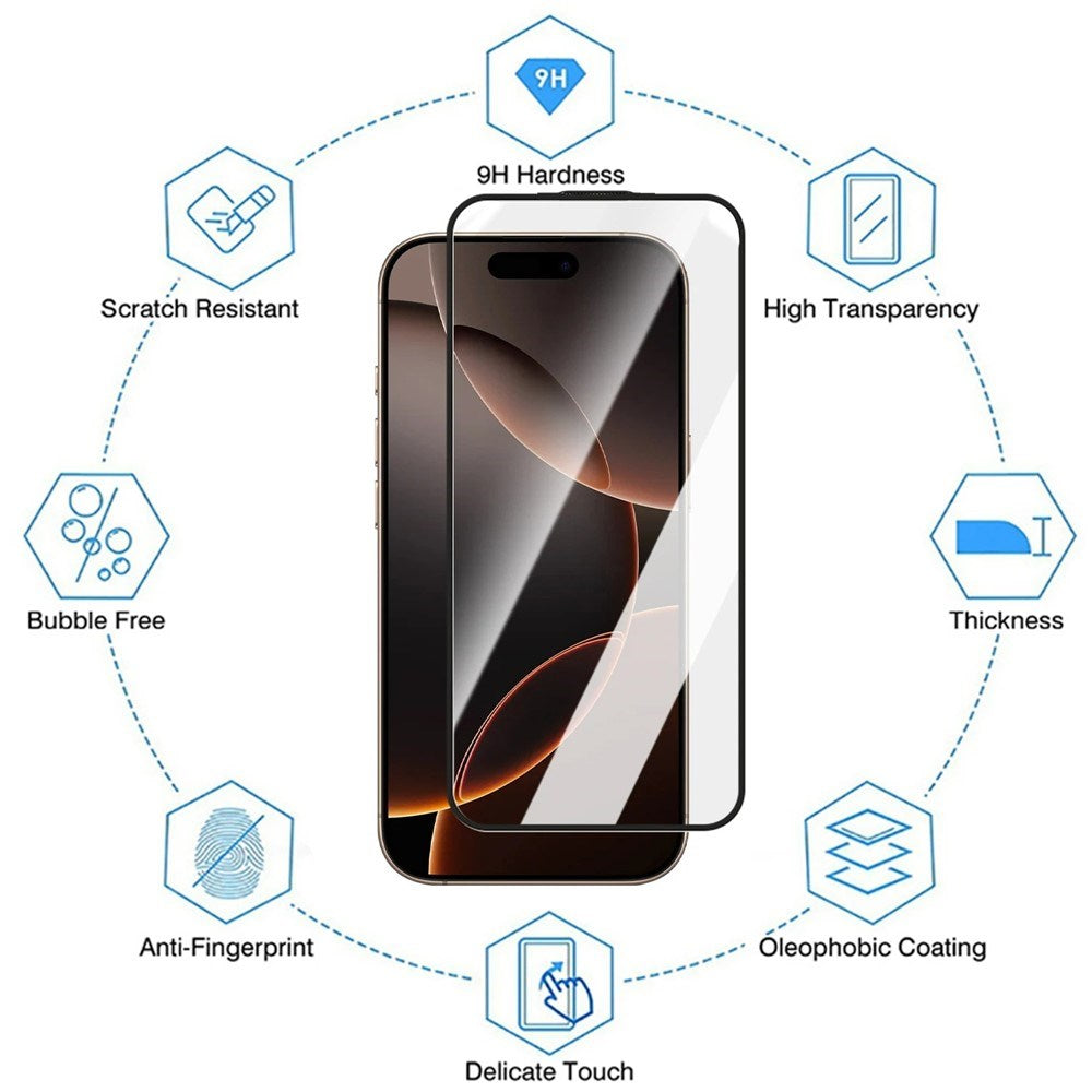 iPhone 18 Pro Max / 17 Pro Max Herdet Skjermbeskyttelsesglass m. Monteringsramme - Gjennomsiktig