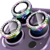 Kameralinsebeskyttelse m. Rhinstenen for iPhone 15 Pro / 15 Pro Max - Regnbue