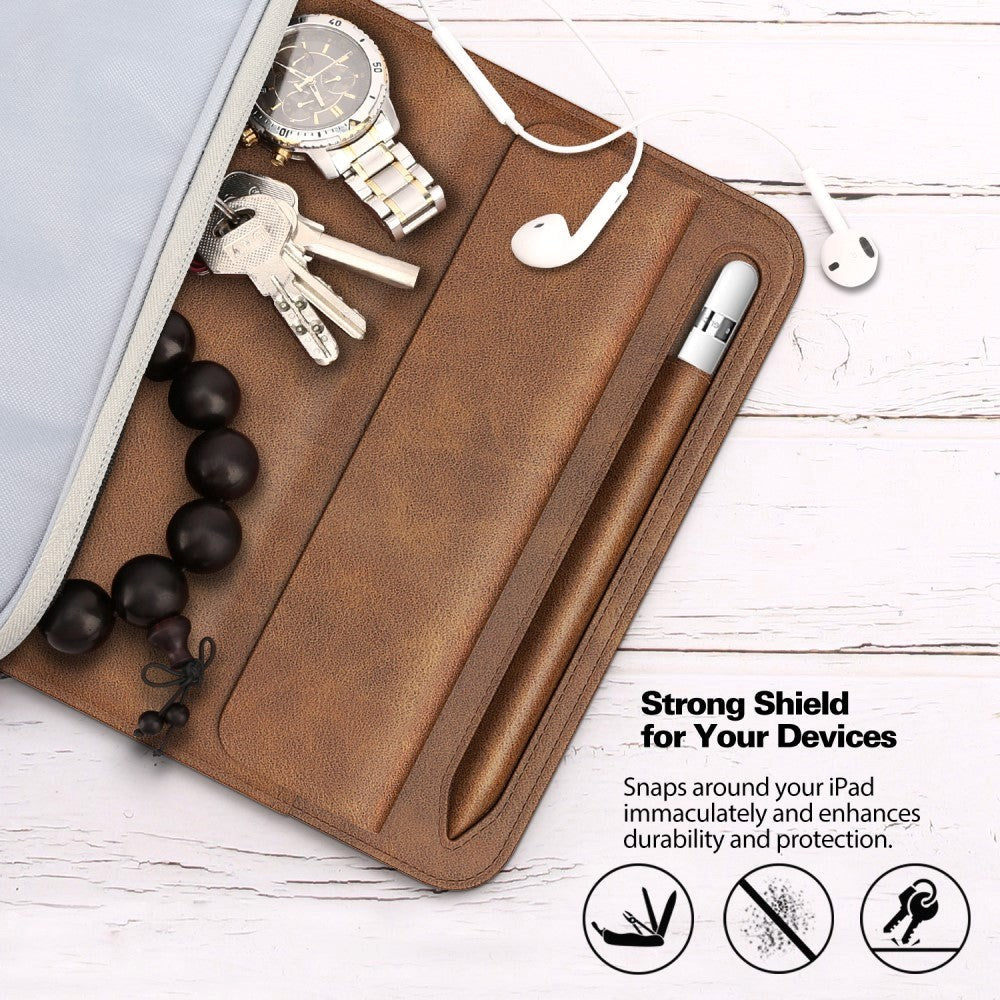 iPad 9.7 / 10.2 / 10.5 / 11" (19cm x 26cm x 7mm) Tablet-etui i Støtsikker Kunst Skinn - Mørk Brun