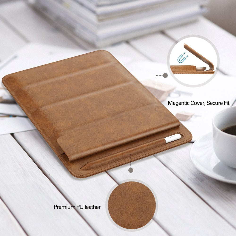 iPad 9.7 / 10.2 / 10.5 / 11" (19cm x 26cm x 7mm) Tablet-etui i Støtsikker Kunst Skinn - Mørk Brun