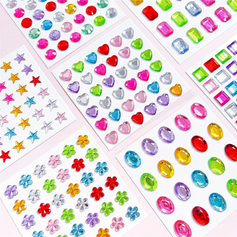 Flerfargede Selvklebende Krystall 3D Stickers - 36 stk - Hjerter
