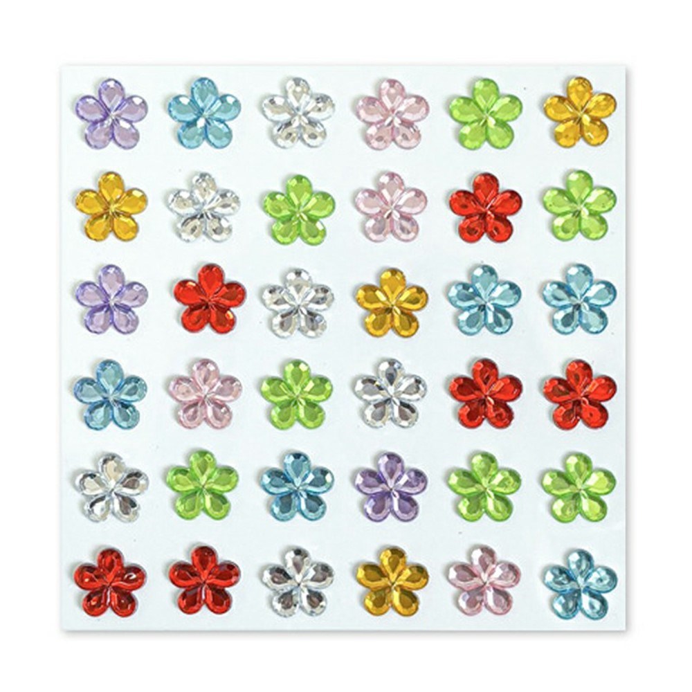 Flerfargede Selvklebende Krystall 3D Stickers - 36 stk - Blomster