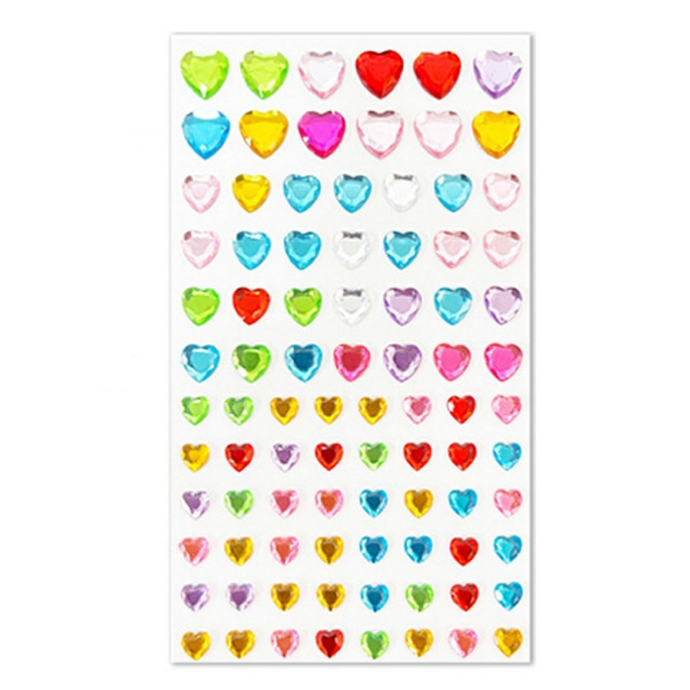 Flerfargede Selvklebende Krystall 3D Stickers - 88 stk - Hjerter