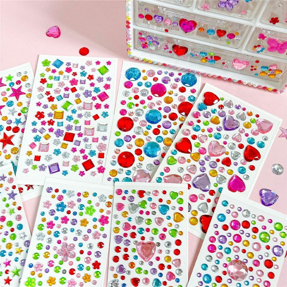 Flerfargede Selvklebende Krystall 3D Stickers - 88 stk - Blomster
