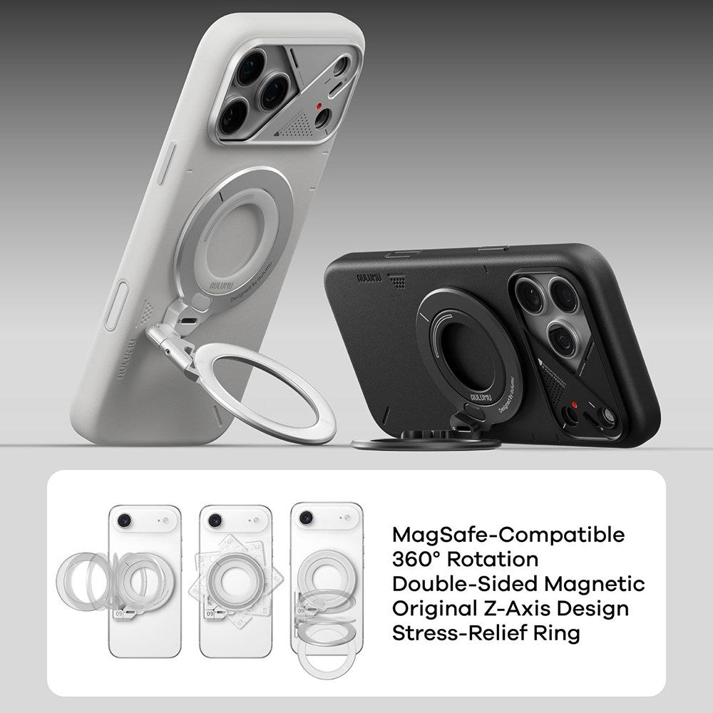 AULUMU 2-i-1 Magnetisk Fingerring / Mobilstativ - 360° Roterbar - MagSafe Kompatibel - Sølv