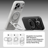 AULUMU 2-i-1 Magnetisk Fingerring / Mobilstativ - 360° Roterbar - MagSafe Kompatibel - Sølv