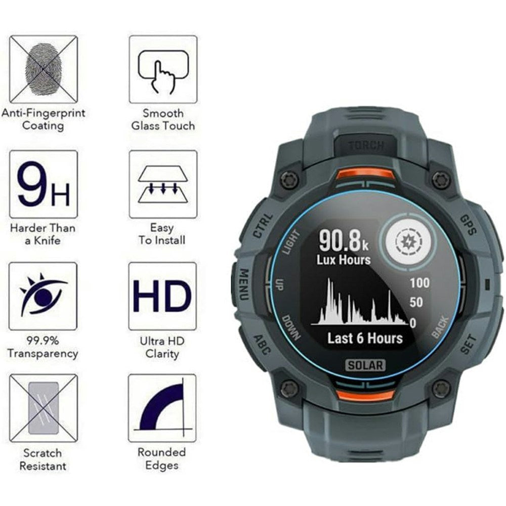 Garmin Instinct 3 Solar (50mm) Herdet Beskyttelsesglass - 3 stk - Gjennomsiktig