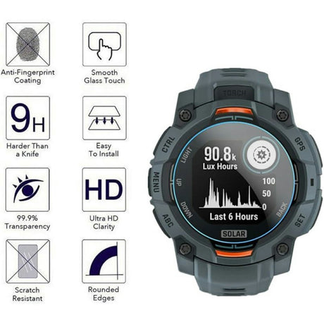 Garmin Instinct 3 AMOLED (50mm) Herdet Beskyttelsesglass - 3 stk - Gjennomsiktig