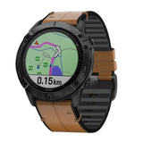Universal Garmin-stropp (26mm QuickFit) lær- og silikonrem - Lysebrun / svart