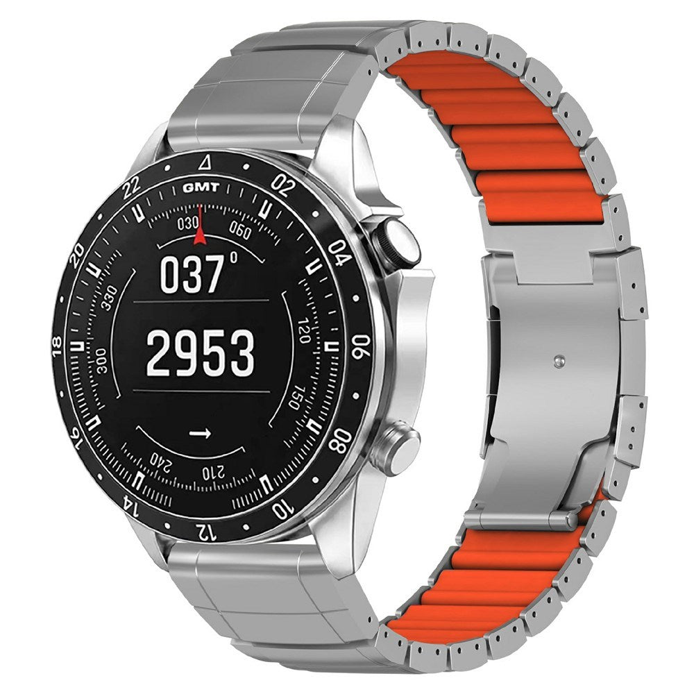 Universal Garmin 22mm QuickFit EIDERWOOD Titanium Reim m. Farget Silikon - Sølv / Oransje