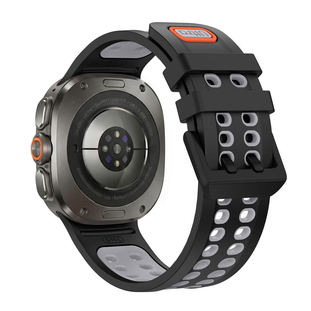 Samsung Galaxy Watch Ultra 2 / Ultra (47mm) Silikon Reim m. Ventilasjonshull - Svart / Grå