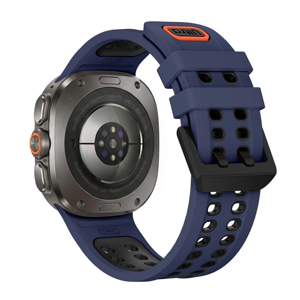 Samsung Galaxy Watch Ultra 2 / Ultra (47mm) Silikon Reim m. Ventilasjonshull - Blå / Svart
