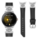 Google Pixel Watch 1 / 2 / 3 (41mm) Kunstskinn Rem med Sølv Rhinstenen Spenne - Svart