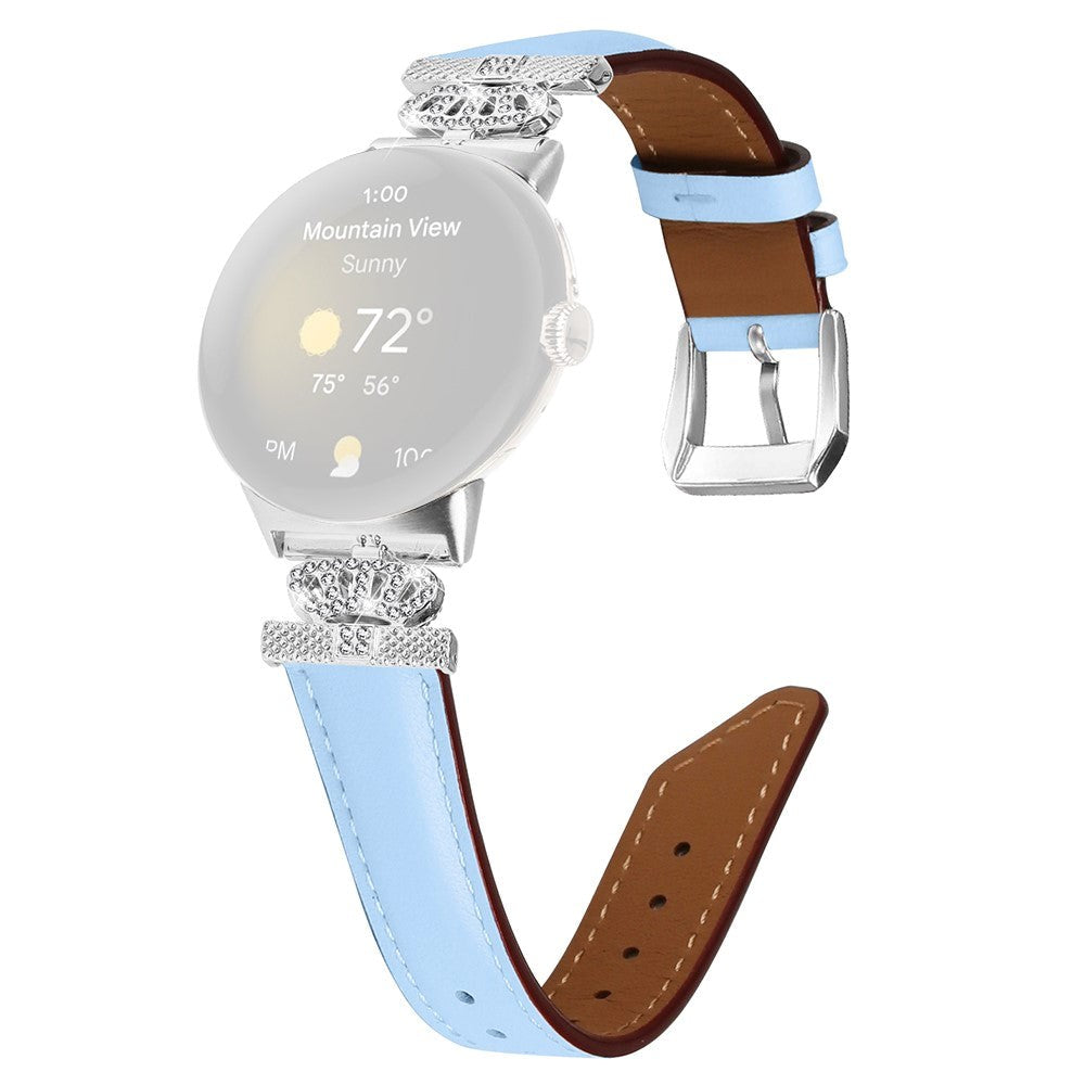Google Pixel Watch 1 / 2 / 3 (41mm) Kunstskinn Rem med Sølv Rhinstenen Spenne - Blå