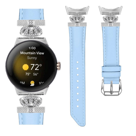 Google Pixel Watch 1 / 2 / 3 (41mm) Kunstskinn Rem med Sølv Rhinstenen Spenne - Blå
