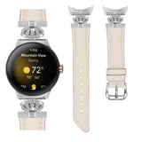 Google Pixel Watch 1 / 2 / 3 (41mm) Kunstskinn Rem med Sølv Rhinstenen Spenne - Beige