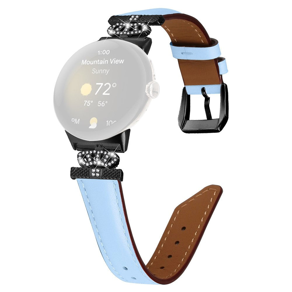 Google Pixel Watch 4 / 3 / 2 / 1 (41mm) Kunstskinn Rem med Svart Rhinstenen Spenne - Blå