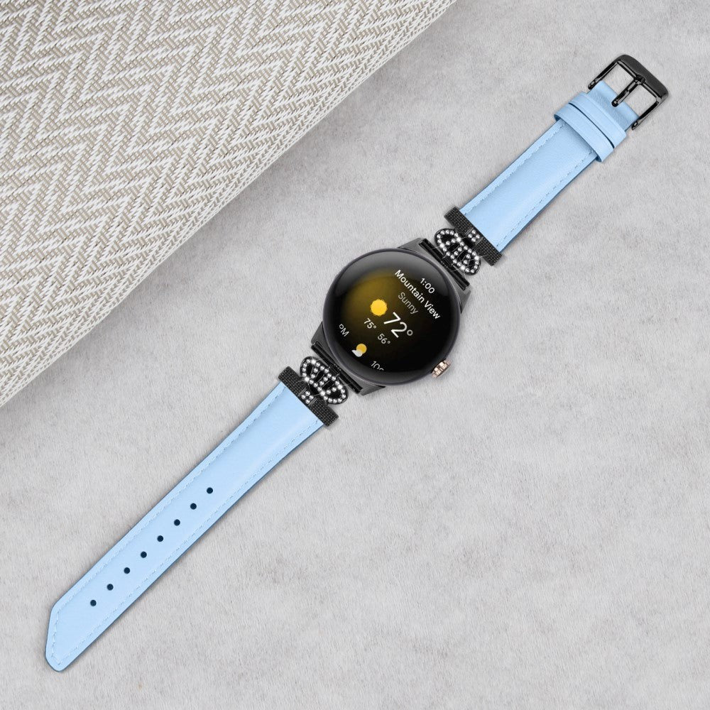 Google Pixel Watch 4 / 3 / 2 / 1 (41mm) Kunstskinn Rem med Svart Rhinstenen Spenne - Blå