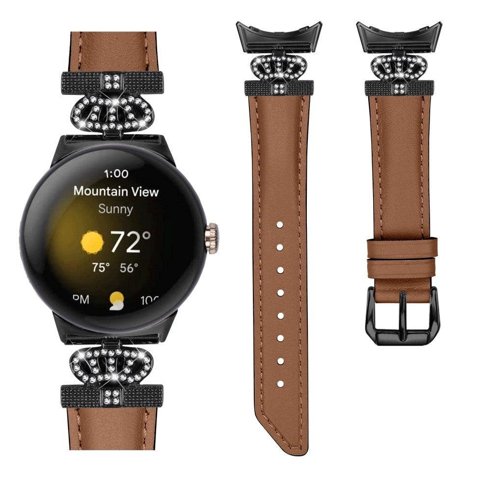 Google Pixel Watch 4 / 3 / 2 / 1 (41mm) Kunstskinn Rem med Svart Rhinstenen Spenne - Brun